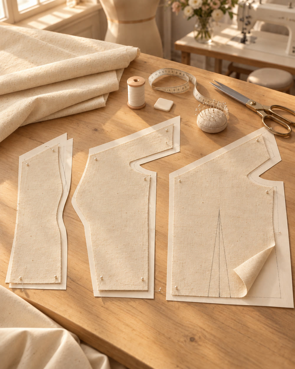Peças do molde sobre a mesa de costura (imagem ilustrativa)